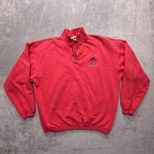 Disneyland Sweatshirt Mens Large Red Quarter Zip Pullover Fleece‎ Castle Logo